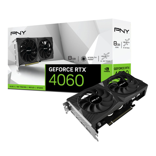 Видеокарта PNY GeForce RTX4060 DUALFAN [PCI-E 4.0, 8 ГБ GDDR6, 128 бит, 3 x DisplayPort, HDMI, GPU 2460 МГц]