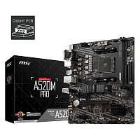 Материнская плата MSI A520M PRO [AM4, AMD A520, mATX, 2×DDR4 до 64 ГБ, 1×M.2, 1 GbE, 6×USB]