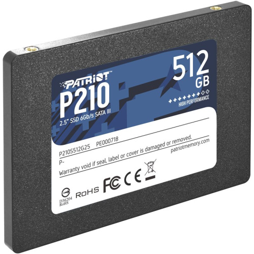 512 ГБ 2.5" SATA накопитель Patriot Memory P210 [P210S512G25] [SATA, чтение - 520 Мбайт/сек, запись - 430 Мбайт/сек, 3D NAND]