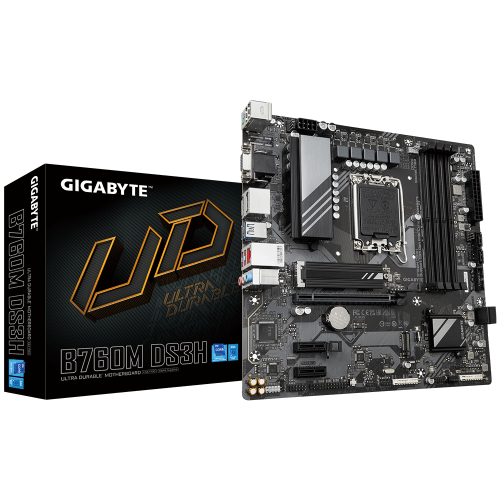 Материнская плата GIGABYTE B760M DS3H [LGA 1700, Intel B760, 4xDDR5-4800 МГц, 1xPCI-Ex16, 2xM.2, Micro-ATX]