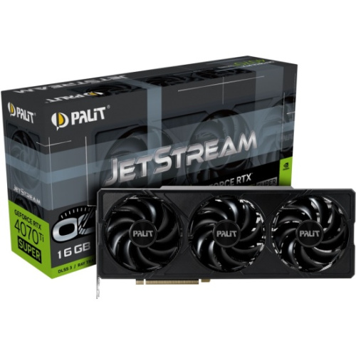 Видеокарта Palit GeForce RTX 4070 Ti SUPER JetStream OC [PCI-E 4.0 16 ГБ GDDR6X, 256 бит, 3 x DisplayPort, HDMI, GPU 2340 МГц]