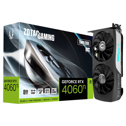 Видеокарта ZOTAC GeForce RTX4060Ti Twin Edge [PCI-E 4.0, 8 ГБ GDDR6, 128 бит, 3 x DisplayPort, HDMI, GPU 2550 МГц]