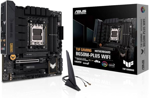 Материнская плата ASUS TUF GAMING B650M-PLUS WIFI [AM5, AMD B650, 4xDDR5-5200 МГц, 2xPCI-Ex16, 2xM.2, Micro-ATX]