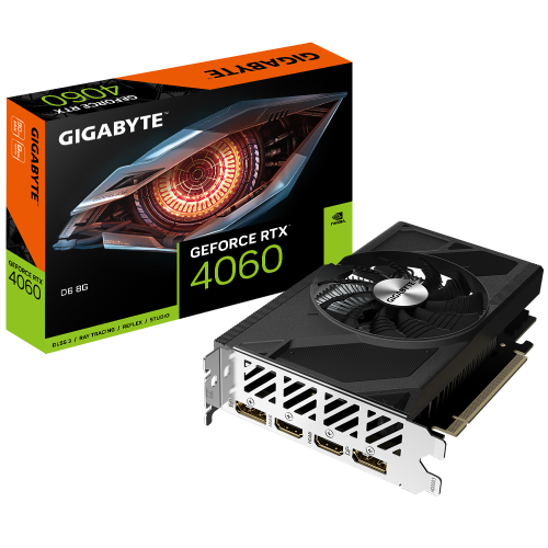 Видеокарта GIGABYTE GeForce RTX 4060 D6 [GV-N4060D6-8GD] [PCI-E 4.0 8 ГБ GDDR6, 128 бит, DisplayPort x2, HDMI x2, GPU 1830 МГц]