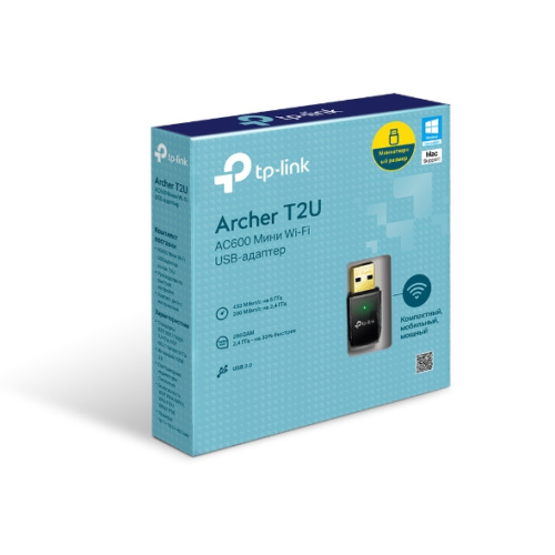 Wi-Fi адаптер TP-LINK Archer T2U [USB, 4 (802.11n), 5 (802.11ac), 633 Мбит/с, 5 ГГц, 2.4 ГГц, антенна - внутренняя, передатчик - 20 dBm]