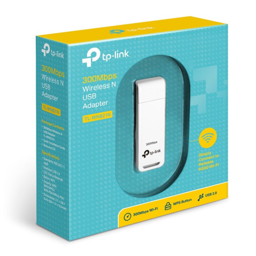 Wi-Fi адаптер TP-LINK TL-WN821N [USB, 4 (802.11n), 300 Мбит/с, 2.4 ГГц, антенна - внутренняя, передатчик - 20 dBm]