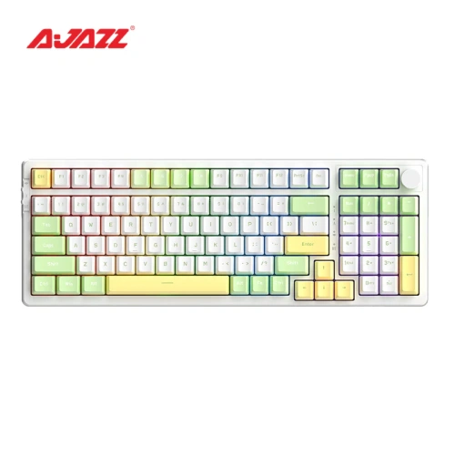 Клавиатура проводная+беспроводная Ajazz AK992 [механическая Red switch, клавиш - 99,радиоканал, USB, Bluetooth, бело-зеленый, 4000 mAh]