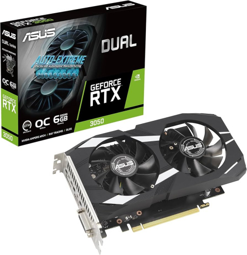 Видеокарта ASUS GeForce RTX 3050 Dual OC Edition [PCI-E 4.0 6 ГБ GDDR6, 96 бит, DisplayPort, DVI-D, HDMI, GPU 1042 МГц]