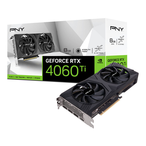 Видеокарта PNY GeForce RTX 4060Ti XLR8 Gaming VERTO OC [PCI-E 4.0, 8 ГБ GDDR6, 128 бит, 3 x DisplayPort, HDMI, GPU 2460 МГц]