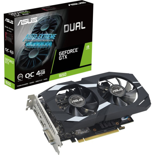 Видеокарта ASUS GeForce GTX 1650 Dual EVO OC Edition [PCI-E 3.0 4 ГБ GDDR6, 128 бит, DisplayPort, DVI-D, HDMI, GPU 1410 МГц]