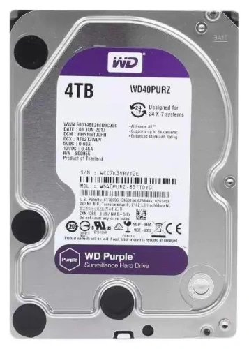 4 ТБ Жесткий диск WD Purple [SATA III, 6 Гбит/с, 5400 об/мин, кэш память - 64 МБ, RAID Edition]