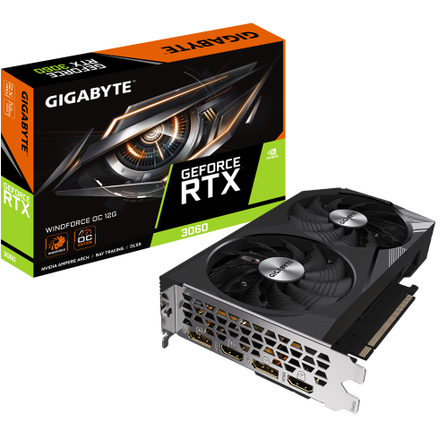 Видеокарта GIGABYTE GeForce RTX 3060 WINDFORCE OC [PCI-E 4.0 12 ГБ GDDR6, 192 бит, 2 x DisplayPort, 2 x HDMI, GPU 1320 МГц]