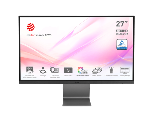 27" Монитор MSI Modern MD271UL серый [3840x2160@60 Гц, IPS, LED, 1000:1, 300 Кд/м², 178°/178°, DisplayPort 1.2a, HDMI 2.0b x2, USB Type-C, выход на наушники, Adaptive-Sync]