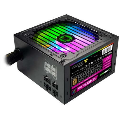 Блок питания  Gamemax VP 800W RGB M [800 Вт, 80+ Bronze, APFC, 20 + 4 pin, 4+4 pin x2 CPU, 6 SATA, 6+2 pin x3 PCI-E]