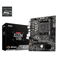 Материнская плата MSI A520M-A PRO [AM4, AMD A520, mATX, 2×DDR4 до 64 ГБ, 1×M.2, 1 GbE, 6×USB]